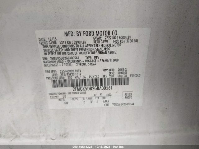 2FMGK5D82GBA00561 Ford Flex Limited