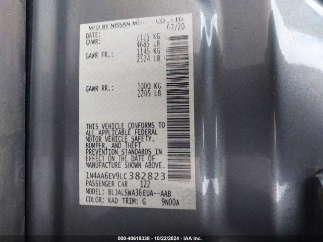 1N4AA6EV9LC382823 Nissan Maxima Sr Xtronic Cvt