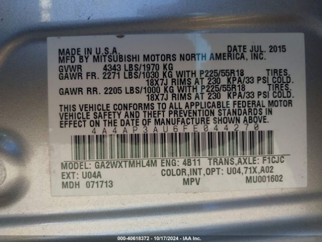 2015 MITSUBISHI OUTLANDER SPORT 4A4AP3AU6FE044270 Photo 8