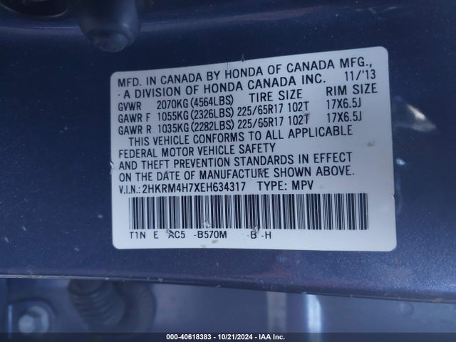 Honda Cr-v Ex-l 2014 2HKRM4H7XEH634317 Image 9