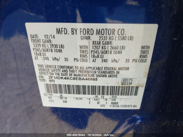 Ford Edge Limited 2014 2FMDK4KC8EBA46865 Image 9