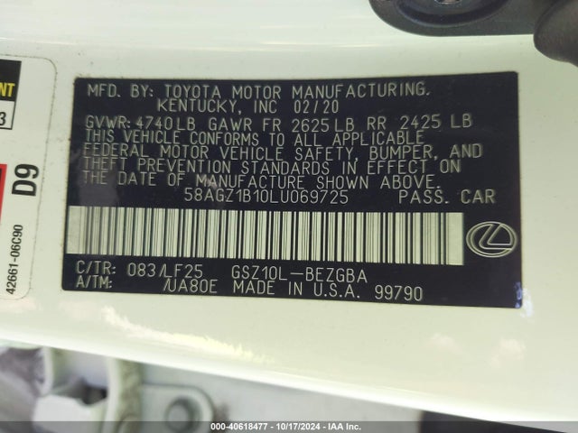 58AGZ1B10LU069725 Lexus Es 350 F Sport