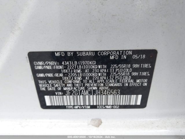 JF2GTAMC1JH346563 Subaru Crosstrek 2.0i Limited