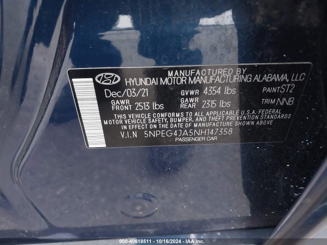 Hyundai SONATA SE 2022 5NPEG4JA5NH147358 Image 9