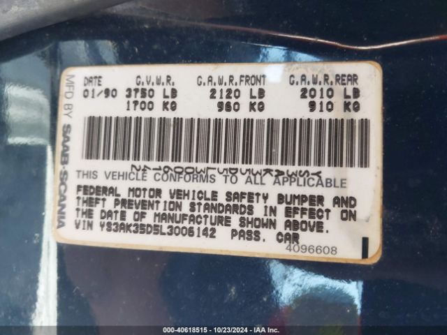 1990 SAAB 900 YS3AK35D5L3006142 Photo 8