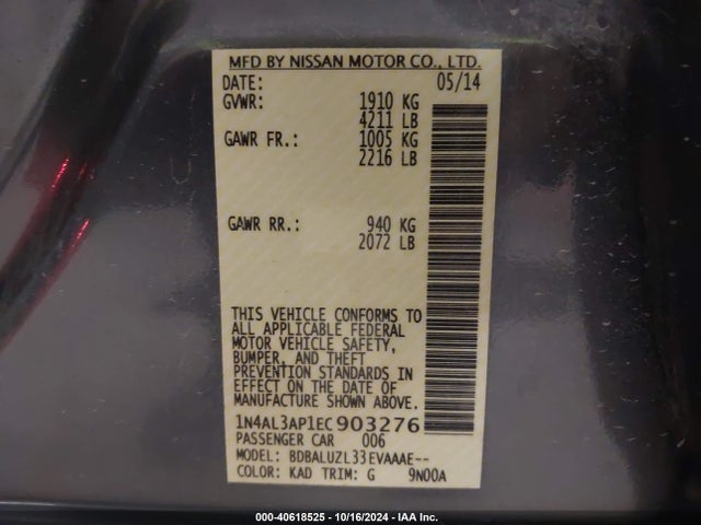 Nissan Altima 2.5 Sv 2014 1N4AL3AP1EC903276 Image 9