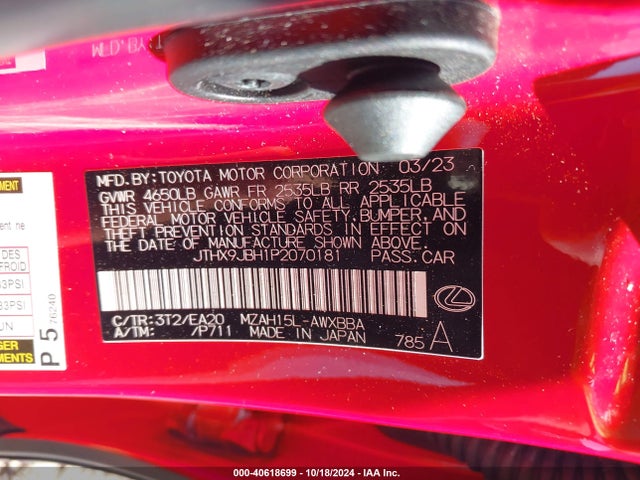 JTHX9JBH1P2070181 Lexus UX 250H