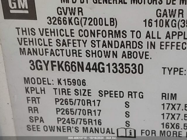2004 CADILLAC ESCALADE ESV 3GYFK66N44G133530 Photo 8
