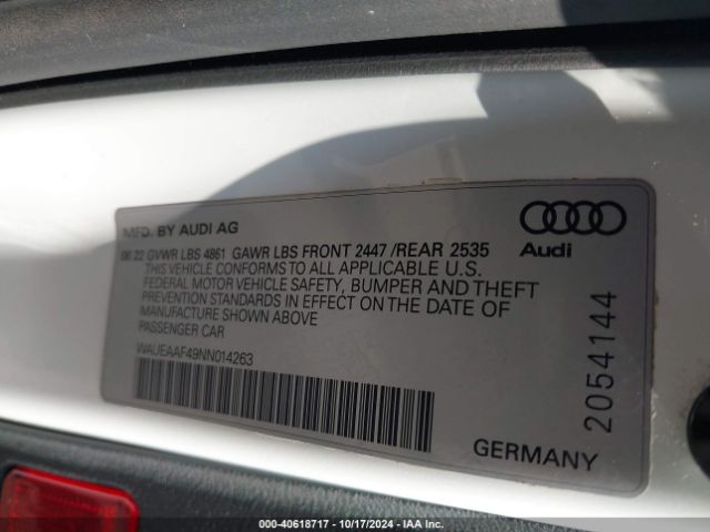 WAUEAAF49NN014263 Audi A4 Premium Plus 45 Tfsi S Line Quattro S Tronic