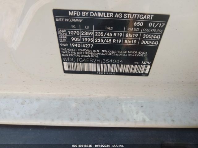 WDCTG4EB2HJ354046 Mercedes-Benz GLA 250