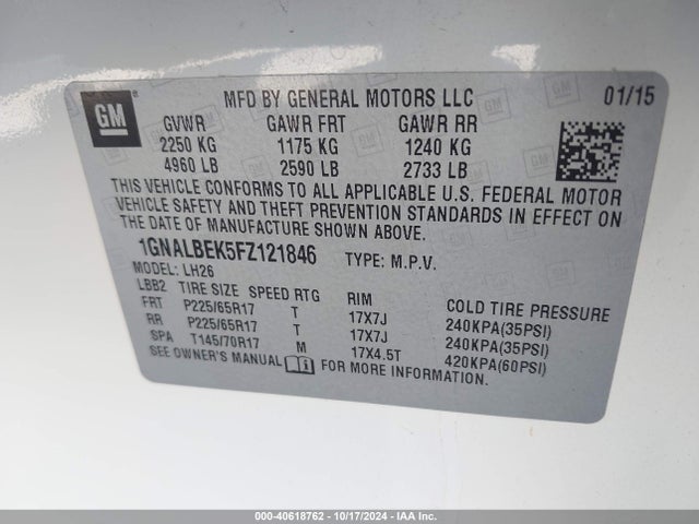 1GNALBEK5FZ121846 Chevrolet EQUINOX 1LT