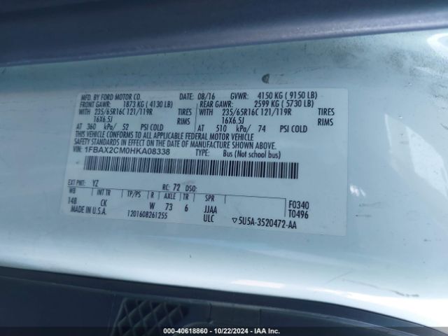 1FBAX2CM0HKA08338 Ford Transit-350 Xlt