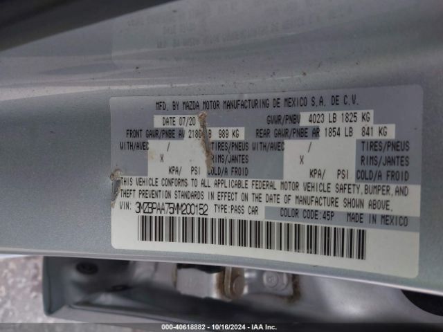 3MZBPAA75MM200152 Mazda Mazda3 2.0