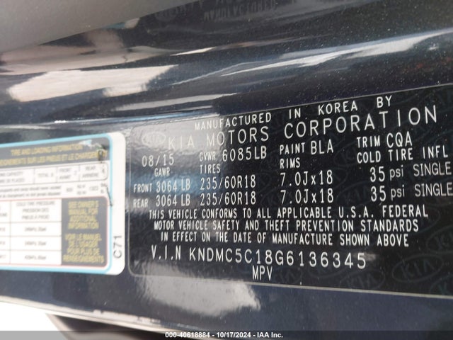 KIA SEDONA EX 2016 KNDMC5C18G6136345 Image 9