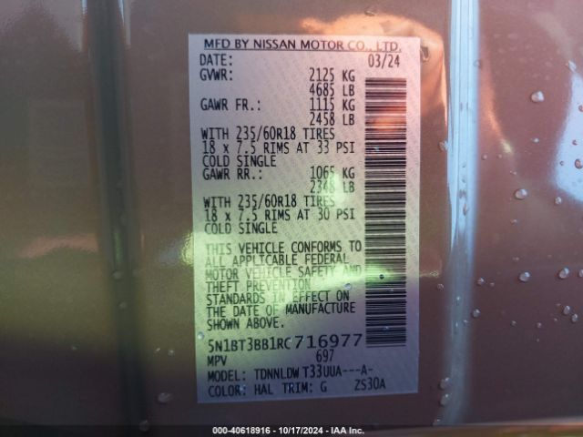 5N1BT3BB1RC716977 Nissan Rogue Sv Intelligent Awd