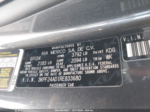 3KPF24AD1RE833680 KIA Forte Lxs