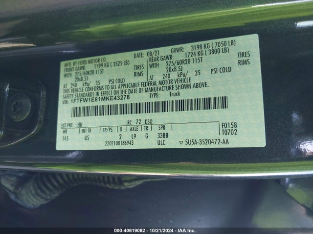 Ford F-150 Xlt 2021 1FTFW1E81MKE43278 Image 9