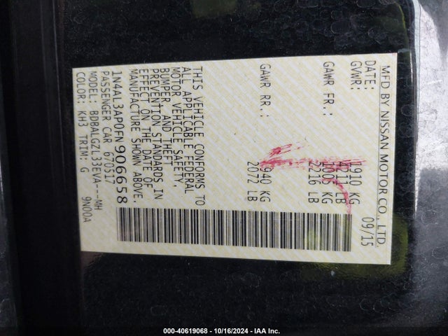 Nissan Altima 2.5 S 2015 1N4AL3AP0FN906658 Image 9