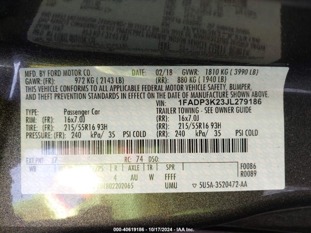 Ford FOCUS SE 2018 1FADP3K23JL279186 Image 9