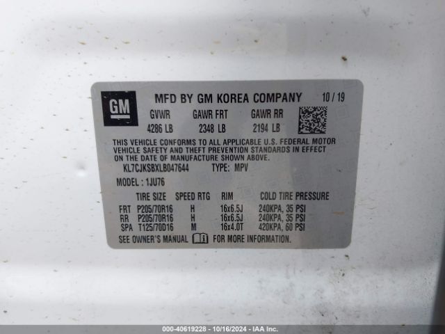KL7CJKSBXLB047644 Chevrolet Trax Fwd Ls
