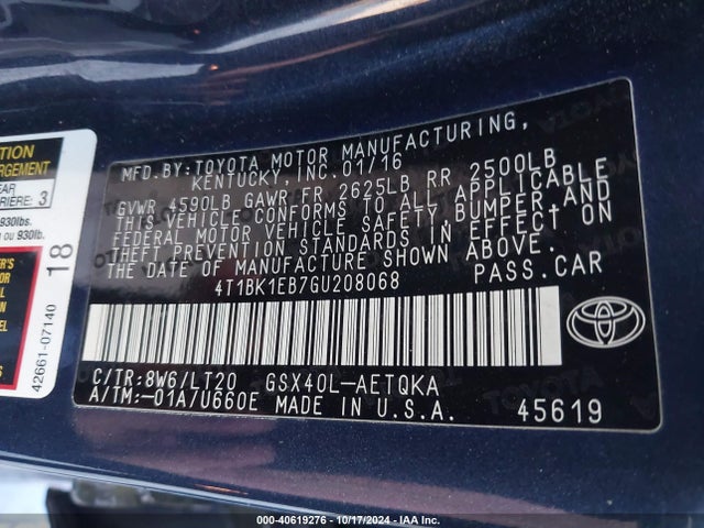 4T1BK1EB7GU208068 Toyota Avalon Touring