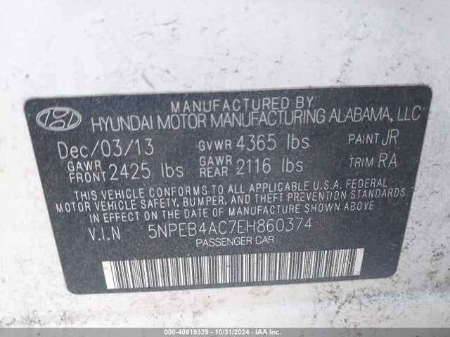 Hyundai SONATA GLS 2014 5NPEB4AC7EH860374 Image 9