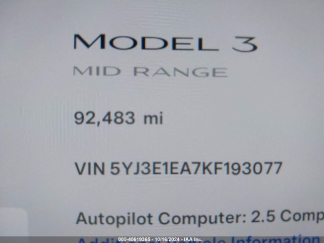 5YJ3E1EA7KF193077 Tesla Model 3 Long Range/mid Range/standard Range/standard Range Plus