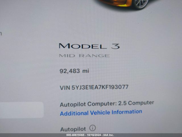 5YJ3E1EA7KF193077 Tesla Model 3 Long Range/mid Range/standard Range/standard Range Plus