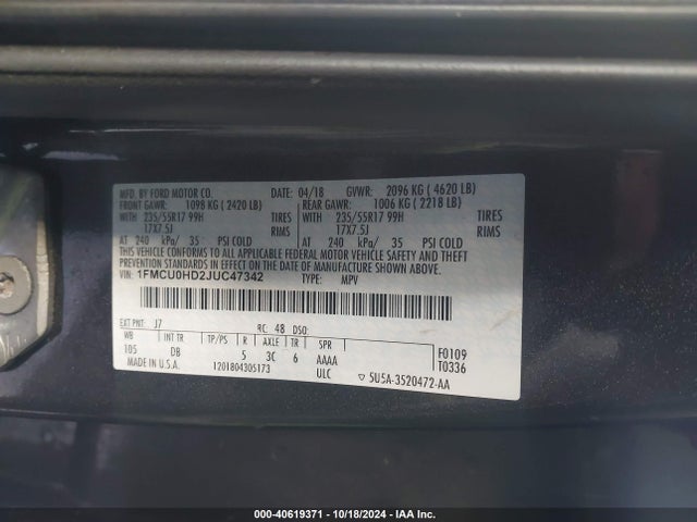 Ford ESCAPE SEL 2018 1FMCU0HD2JUC47342 Image 9