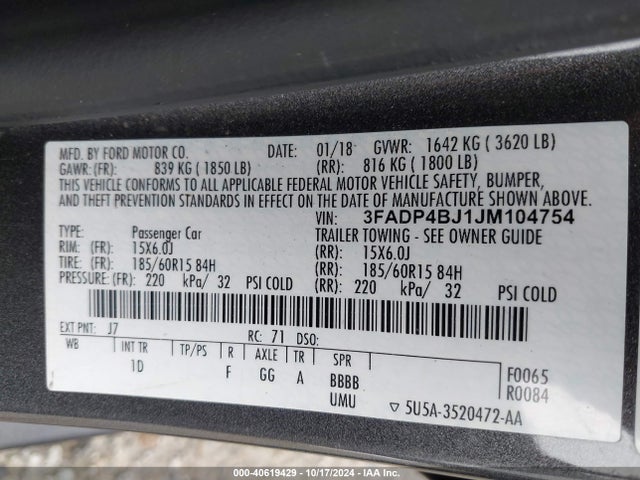 Ford FIESTA SE 2018 3FADP4BJ1JM104754 Image 9
