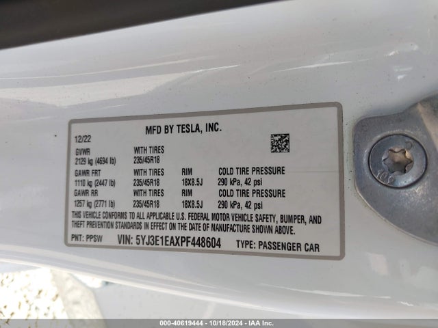 Tesla Model 3 Rear-wheel Drive 2023 5YJ3E1EAXPF448604 Image 9