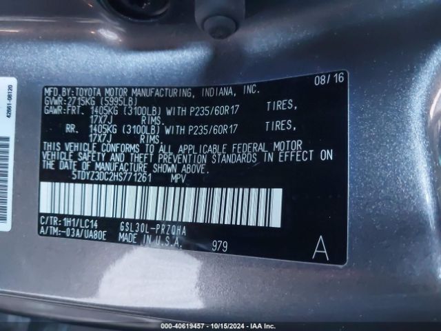5TDYZ3DC2HS771261 Toyota Sienna Xle/limited