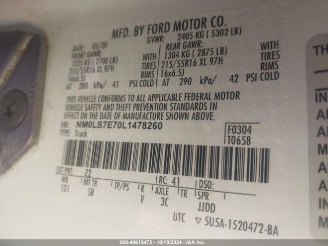 NM0LS7E70L1478260 Ford Transit Connect Xl Cargo Van
