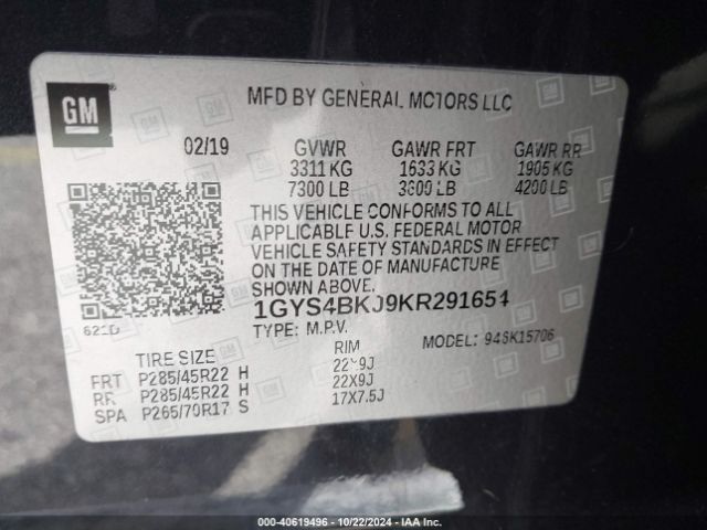 1GYS4BKJ9KR291654 Cadillac Escalade Luxury