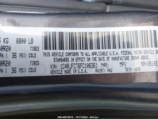 1C4RJFCT6FC106361 Jeep Grand Cherokee High Altitude