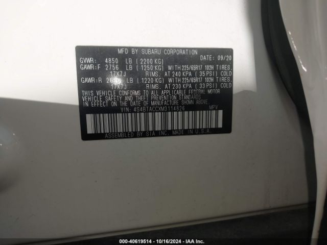 4S4BTACCXM3114826 Subaru Outback Premium