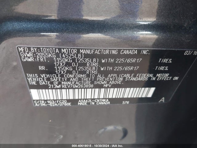 Toyota Rav4 Xle 2016 2T3WFREV7GW263898 Image 9