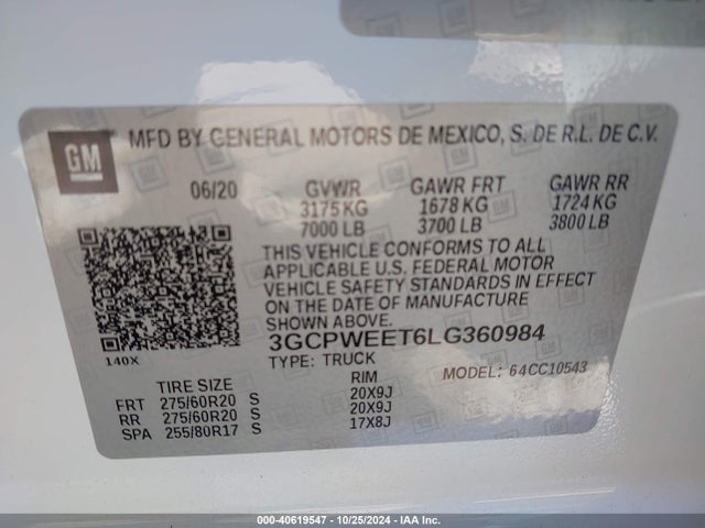 3GCPWEET6LG360984 Chevrolet Silverado 1500 2wd  Short Bed Ltz