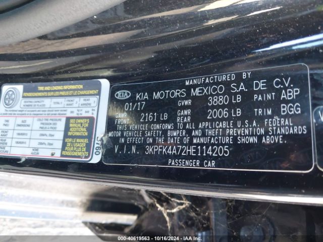 3KPFK4A72HE114205 KIA FORTE LX