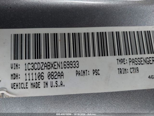 1C3CDZABXEN169933 Dodge AVENGER SE