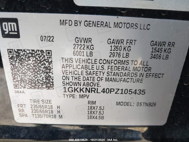 1GKKNRL40PZ105435 GMC Acadia Awd Sle