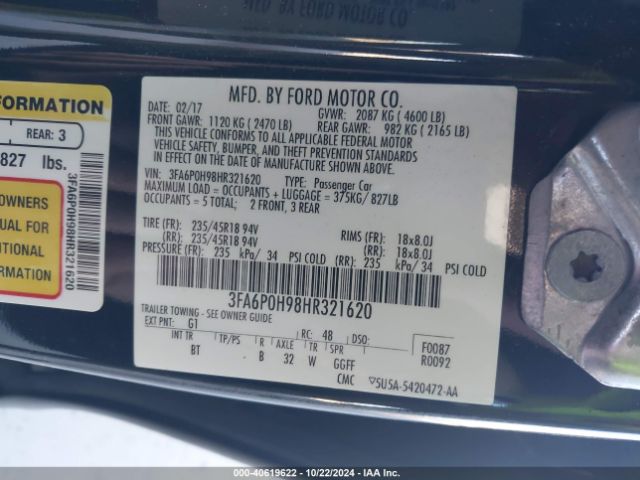 3FA6P0H98HR321620 Ford FUSION SE
