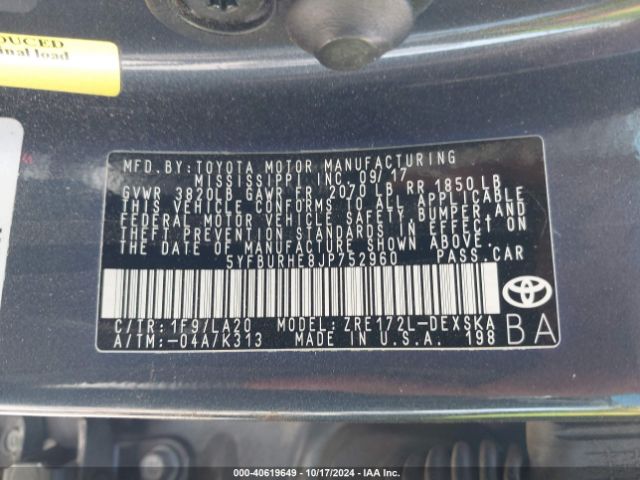 5YFBURHE8JP752960 Toyota Corolla Xse