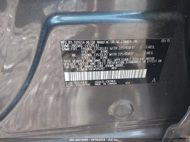 Toyota Rav4 Xle 2015 2T3WFREVXFW195207 Image 9