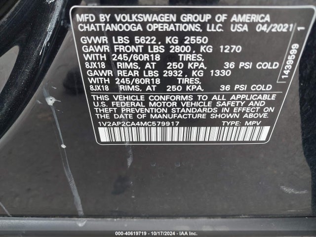 1V2AP2CA4MC579917 Volkswagen Atlas 2.0t S