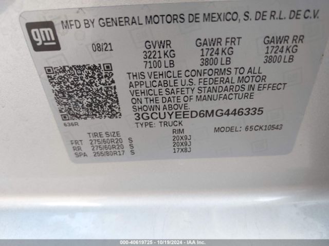 3GCUYEED6MG446335 Chevrolet Silverado 1500 4wd  Short Bed Rst