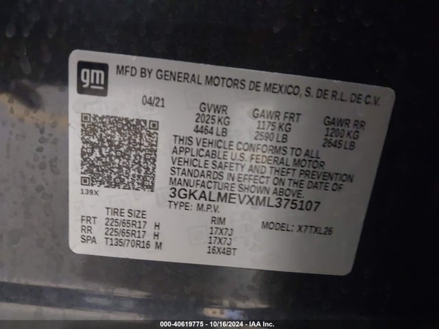 3GKALMEVXML375107 GMC Terrain Fwd Sle