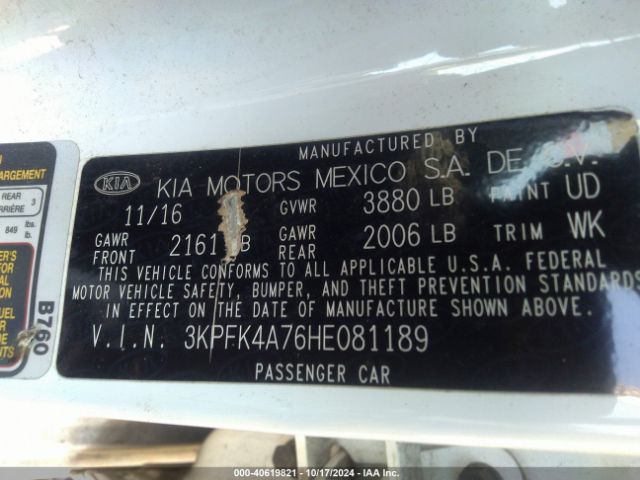 3KPFK4A76HE081189 KIA FORTE LX