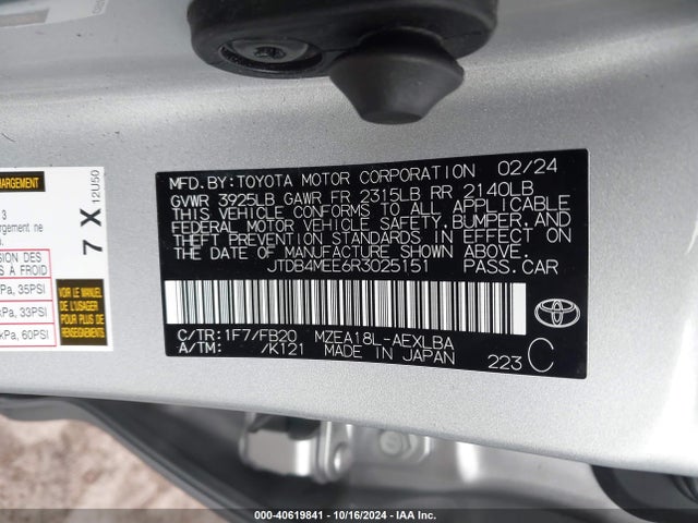 Toyota COROLLA LE 2024 JTDB4MEE6R3025151 Image 9