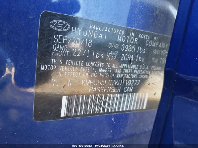 KMHC65LC3KU119277 Hyundai Ioniq Hybrid Blue